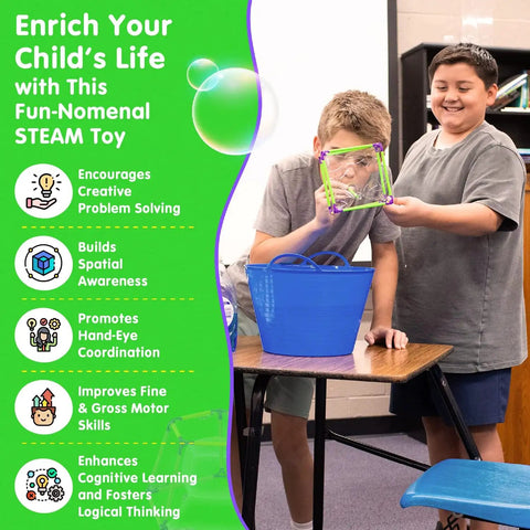Kids using 3D Bubble Maker Kit For Kids 8 And Up A Totally Dope Hands On Screen Free STEM Building Toy With 57 Pieces in a classroom
