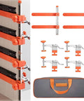 Pro Grade Drawer Slide Installation Jig With Knockout Toggle Clamp And Magnetic Aligner, orange clamps and tracks for precise drawer slide installation.