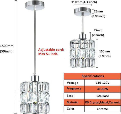 Dope Chrome Crystal Pendant Lights 3 Pack For Kitchen Island With Crystal Plate Metal Shade Sleek Modern Silver Fixtures For Foyer Hallway And Dining Room Adjustable Cord Up To 51 Inches