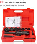 Open red case showing Portable Manual Hydraulic Hole Punch Kit With Six Dies 360 Degree Rotating Conduit Cutter Set for electrical use