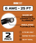 Image showing 6 AWG Heavy Duty Battery And Automotive Wiring Kit, 2 Pack Of 25Ft CCA Primary Cables, Red And Black Flexible PVC.