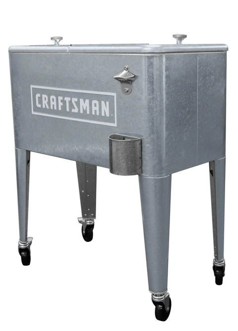 Craftsman 60-Quart Galvanized Cooler With Wheels For Outdoor Patio Porch Tailgates And Worksites Built To Last With Insulated Resin Liner