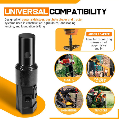 Built Tough Heavy Duty Auger Adapter Converts 2 Inch Female Hex To 2 Inch 9 16 Male Round Shaft for universal compatibility.