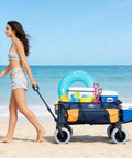 All Terrain Beach Wagon No Assembly Needed With 9x4 PU Wheels 200L Capacity 330lb Heavy Duty Collapsible Utility Cart on beach