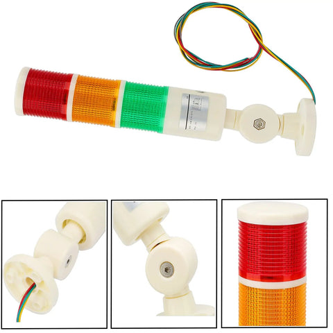 24V Industrial LED Signal Tower Light With Three Layer Stack Rotatable Base Red Orange Green Warning Lights Energy Efficient Flash Andon Lamp For Shop Floor Use, showing detailed views of adjustable sections and wiring.