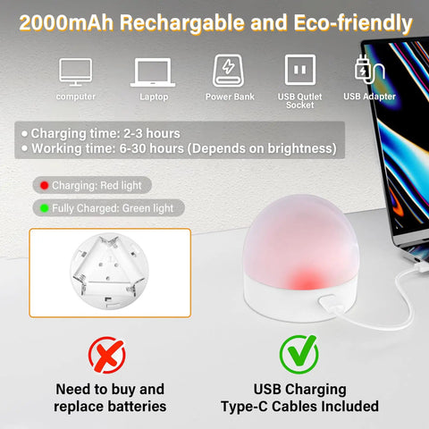 Rechargeable Light Bulb With Remote Timer And 15 Color Options Battery Operated Magnetic Puck LED Bulb charging via USB cable