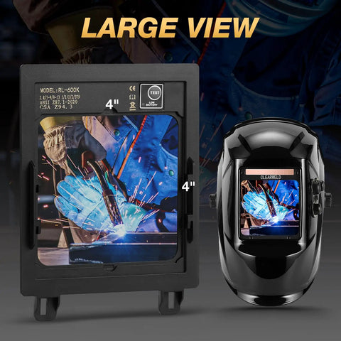 Pro Grade Auto Darkening Welding Helmet With HD View For Clear Sunglasses Like Clarity, 180 Degree Field, 4X4 Screen, Solar Powered