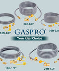 Various lengths of natural gas hoses with quick connect, including 12ft 3/8 ID ideal for Weber Spirit Grills and pizza ovens.