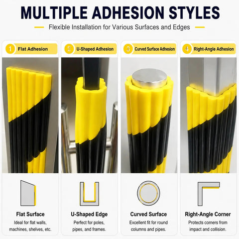 Ultra Thick Jumbo Wave Wall Guard With 60 Percent Rubber Heavy Duty Shock Absorbing Foam Bumper Padding showing multiple adhesion styles.