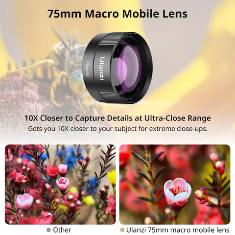 Phone Macro Lens With 10x Optical Magnification And 75mm Focal, 17mm Thread for plants and insects details