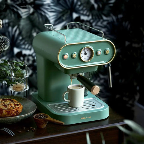 Green Compact High Pressure Espresso Machine With Steam Frother For Rich Espresso, 15 Bar Pump, With Built In Steam Wand