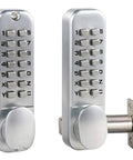 MX920 Double Keypad Mechanical 14 Key Combination Lock for hassle-free keyless gate entry; front and side view of silver lock