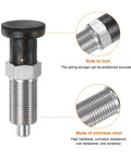 Rock Solid Stainless Steel Push Fit Ball Nose Spring Plunger M20x1.5 Thread 10mm Pin close-up showing nut for accurate positioning.