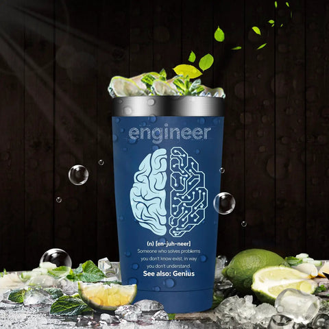 20oz Vacuum Insulated Tumbler For Engineers Mechanical Civil And Aerospace Pros Graduation Gift Or Retirement Present That Delivers Smiles A Practical Gear For Men Who Love Science And Gadgets with brain design and lime accents