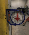 No Sweat Magnetic Angle Finder With Dial Pitch And Slope Gauge, V Grooved Ceramic Magnet Base for Precision Pipe Fitting, displaying 90-degree angle.