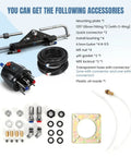 Beefed Up 150HP Outboard Hydraulic Steering Kit accessories including hydraulic pump, cylinder, and installation hardware.