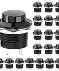 Group of 20 No Lock Momentary Push Button Switches Round Black Cap Normally Open 15.8mm Thread Compact for DIY Electronics