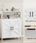 Farmhouse Style Bathroom Storage Cabinet with 2 Doors and Adjustable Shelves, Barn Door Look, White, in living room setting