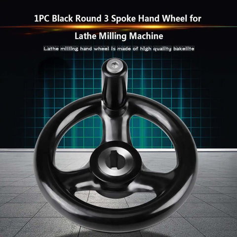 Black 3 Spoke Round Hand Wheel for Lathe and Mills, Removable Handle, Engineering Plastic, 12x100mm, Industrial Grade