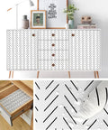 Black And White Peel And Stick Wallpaper Geometric Herringbone Vinyl Self Adhesive Contact Paper on cabinet and drawer