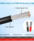 10 AWG Solar To XT60i Extension Cable 25ft Beefed Up Heavy Duty Wire showing tinned copper core and PVC insulation