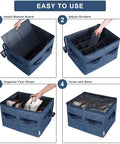 Game Changer Closet Shoe Organizer With Clear Cover And Adjustable Dividers Holds Up To 16 Pairs Navy Blue in use steps