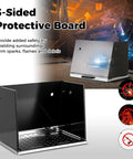 Foldable Welding Table Portable 17 By 20 Inches Weld Tabletop with 3 protective panels shown in a workshop setting.