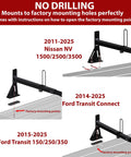 Installation guide for Heavy Duty Van Ladder Rack With Side Rollers And Cargo End Stops For Ford Transit Nissan Vans with no drilling.