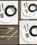 Three Pack Bolo Tie Findings Kit With Iron Slide Clasp Buckle, Alloy End Tips, And Braided Leather Cords For Men And Women, DIY Necktie Jewelry Making Supplies. 3 black braided cords with silver and gold tips