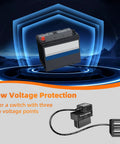 Illustration of Dash Cam Constant Power Cable With OBD II Adapter, featuring low voltage protection and dual USB ports.
