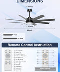 Top Shelf Sixty Inch Black Ceiling Fan With Bright Light For Patios Porches And Living Rooms Delivers Badass Airflow Using Eight Slick Abs Blades And Easy Three Way Wall Control dimensions and remote control instructions