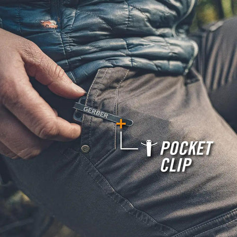Lockdown Driver 7 In 1 EDC Multitool with pocket clip for everyday carry attached to pants