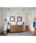 Bathroom with double sink vanity, mirrors, and a modern setup. No visible 1.2 GPM Single Hole Bathroom Faucet With Pop Up Drain Duralast Technology.