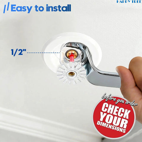 Close-up installation of No Fluff Two Pack White Fire Sprinkler Trim Rings with 1/2 inch escutcheon plate for smooth ceiling integration.