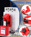 12 Pack Clamp On Circuit Breaker Lockout Device For LOTO Safety, OSHA Compliant, Single Pole Lockout, Red nylon on breaker