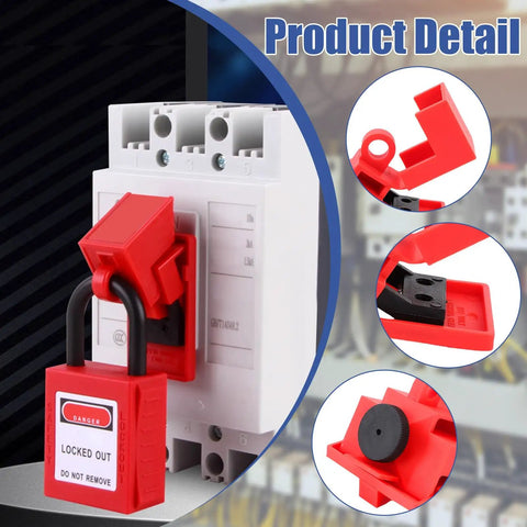 12 Pack Clamp On Circuit Breaker Lockout Device For LOTO Safety, OSHA Compliant, Single Pole Lockout, Red nylon on breaker