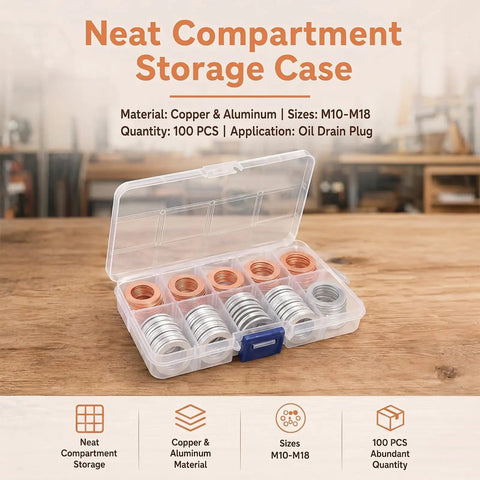 Oil Drain Plug Crush Washer Kit 100 Piece Set Copper And Aluminum Universal For Cars And Sedans M10 M12 M14 M16 M18