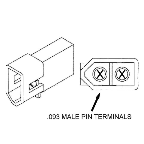 Diagram showing .093 male pin terminals for Hot Surface Ignitor Direct Replacement For Furnaces OEM Part LH33ZS004