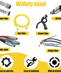 Rugged Electric Hydraulic Hose Crimping Machine With Ten Interchangeable Dies And Badass 3600 KN Crushing Force For No Sweat Rubber Tube Fixes On Any Workbench Today, showcasing various pipe types.