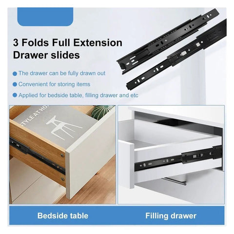 Heavy Duty Black Bottom Mount Drawer Slides Featuring Dead Smooth Gliding Action And Totally Rock Solid Concealed Bracket System For Modern Kitchen Cabinetry And Garage Storage showing full extension sliding mechanism.