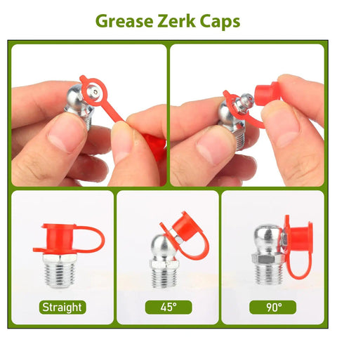 Grease Fittings Assortment Kit With SAE And Metric Zerk Fittings In Straight 45 Degree And 90 Degree Angles Including NPT