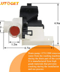 Upgrade Washer Drain Pump 137311900 137240800 for Frigidaire Electrolux Washers side view with measurements