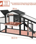 Diagram showing 65.3 Inch Long Wooden Chicken Coop And Run For One To Two Chickens With Nest Box, Tray, and Perches, Expandable Design
