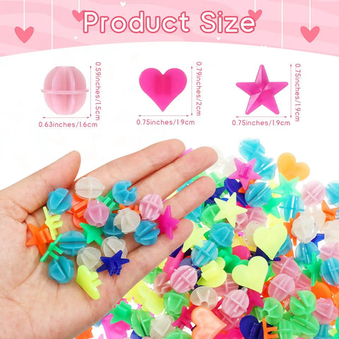 210 Glow In The Dark Bike Spoke Beads Set Colorful Plastic Spoke Clips Assorted Shapes in Hand