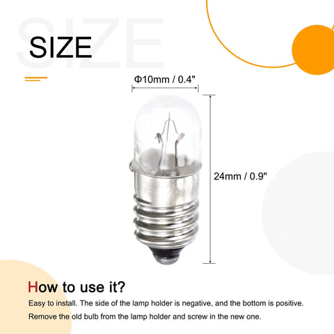 Tough As Nails E10 Screw Base Miniature Bulbs In Warm Yellow For DC 24V Systems, size 10mm diameter and 24mm height.