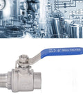 Rock Solid Heavy Duty 1/2 Inch NPT Ball Valve Made From Top Tier 304 Stainless Steel with a blue handle for easy shut off control.