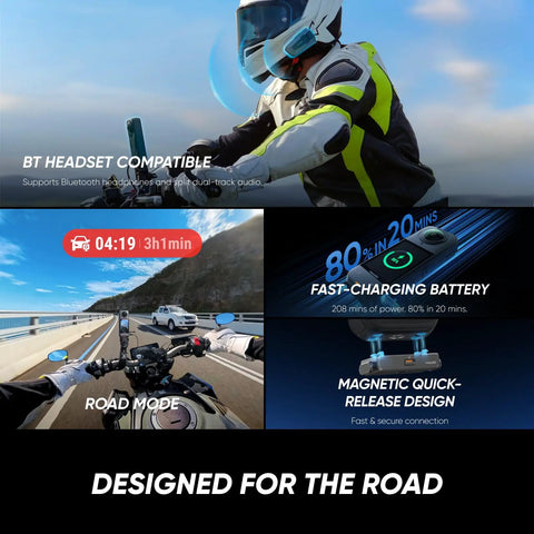 Motorcyclist using 8K 360 Degree Action Camera Bundle For Ride Ready Motorcycle Rides Waterproof with dual sensors and more features