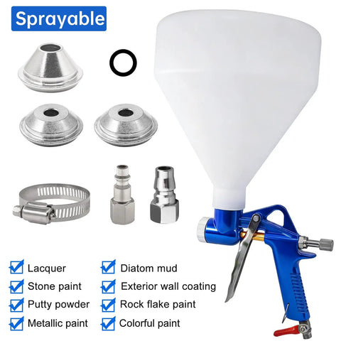 Heavy Duty Air Texture Gun For Drywall And Joint Compound with three tips, 1.5 gallon hopper, multiple sprayable materials.