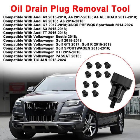 Heavy Duty Car Engine Oil Pan Drain Plug 06L103801 With Removal Tool Repair Kit For VW Audi TSI Engines Golf GTI Passat Tiguan A3 A4 Q5 And More Awesome 11 Pack Set, black plastic plugs and removal tool