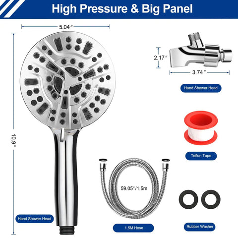 Powerful High Pressure Handheld Shower Head Set With 10 Modes And Five Inch Face 59 Inch Stainless Steel Hose detail